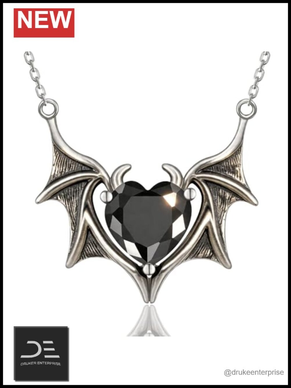 Gothic Bat Pendant Necklace 925 Sterling Silver Halloween Jewelry Women